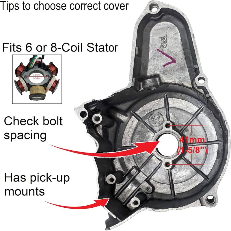 RedCap Left Side Stator Cover for 6-Coil Stator Engines Compatible with 50cc 70cc 90cc 100cc 110cc 125cc ATV Dirt Bike Go Kart Fits Lifan TaoTao Coolster Vitacci Apollo X-Pro (6 Coil Stator) - Image 3
